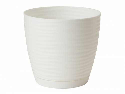 White plastic plant pot cover - white,