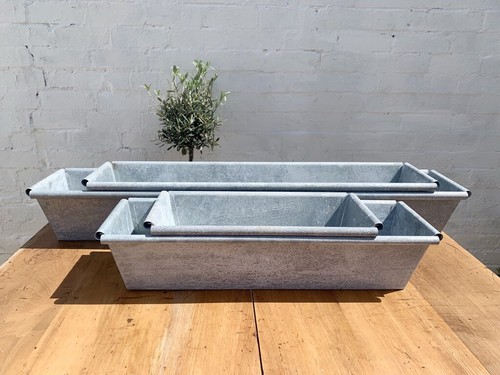 Long zinc trough planter grey - trough, planter,